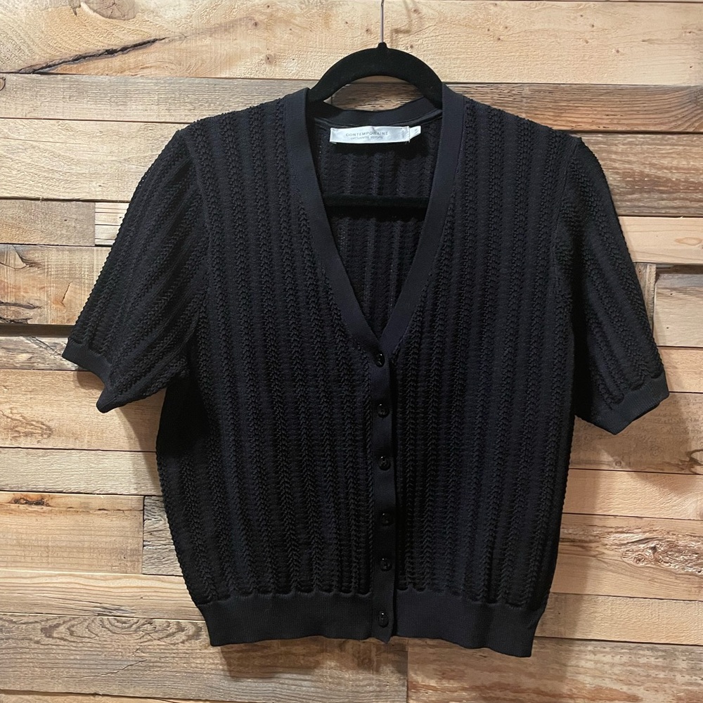 Contemporaine black open knit cardigan size M